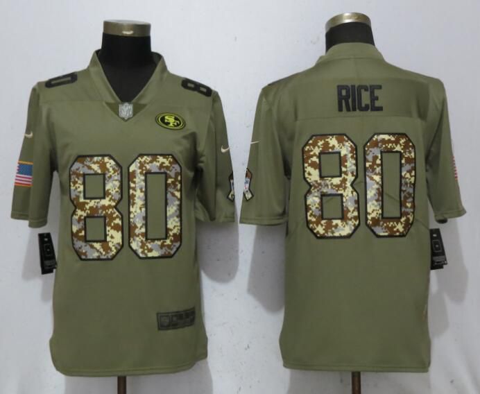 Men San Francisco 49ers #80 Rice Olive Camo Carson Salute to Service Limited Nike NFL Jerseys